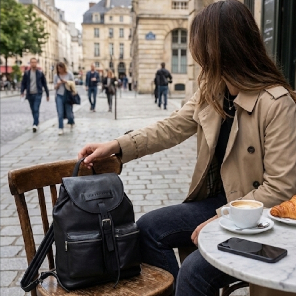 Longchamp Classic Black Leather Backpack